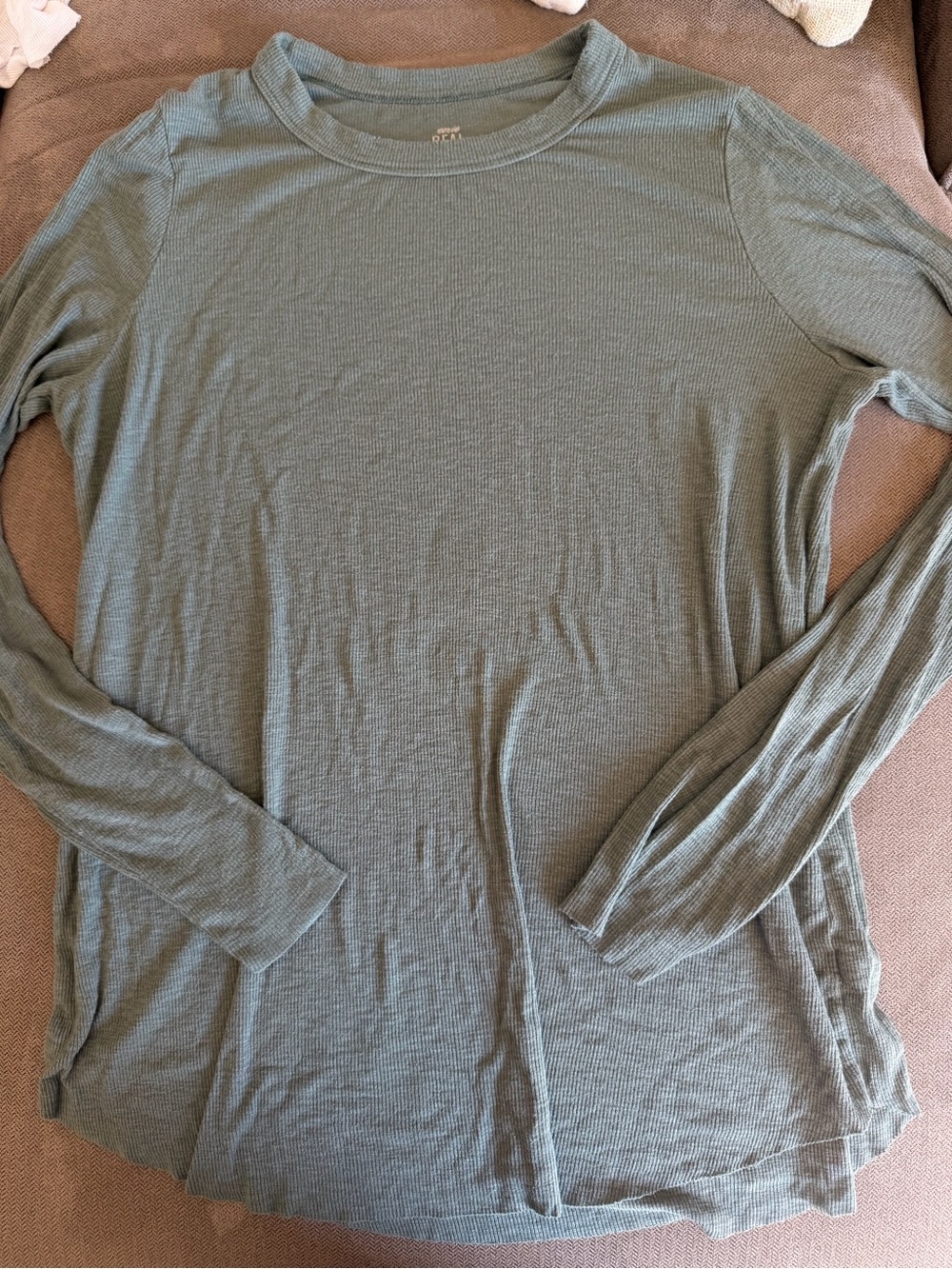 aerie Long-Sleeve Ribbed Tee in Sage Large